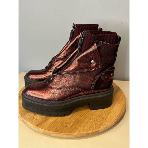 Sam Edelman Women's Linds Metallic Zip Folded Shaft Chelsea Boots Red Size 6 - Picture 2 of 9